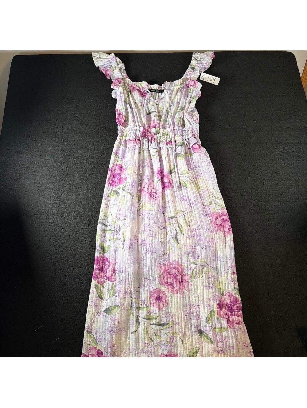 Mary & Mo Maxi Dress XL Purple Floral Smocked Ruffle Cottagecore Boho
